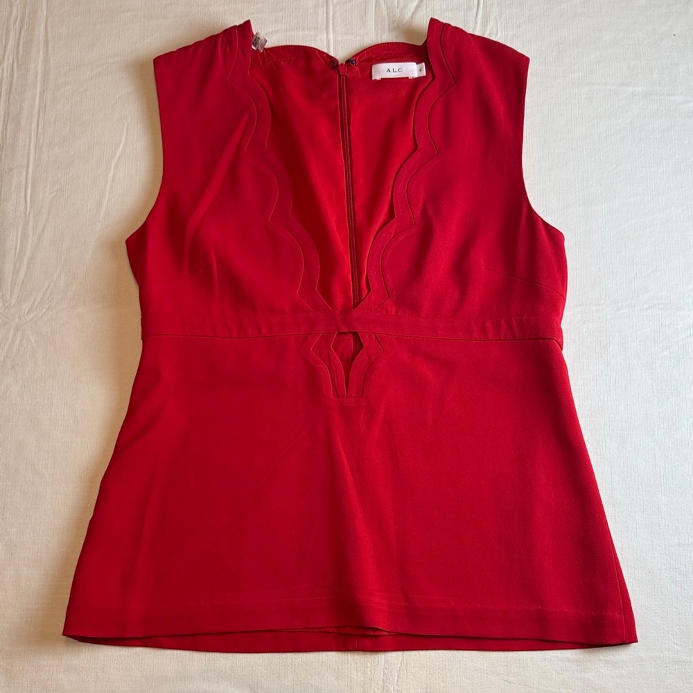 A.L.C. Women's Bold Red Sleeveless Deep V-Neck Top Size 6